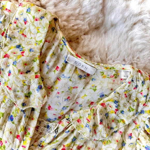 💋SOLD💋🪁🌼🎈DÔEN ‘Mira’ Silk Georgette Yellow Victoria Floral Mini Dress✨ - Picture 4 of 17